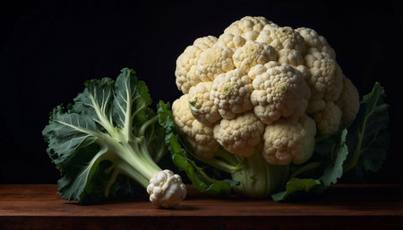 Cauliflower on a black background. Cauliflower on a black background.の素材