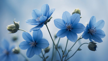 Beautiful blue flowers on a blue background. Floral background.の素材