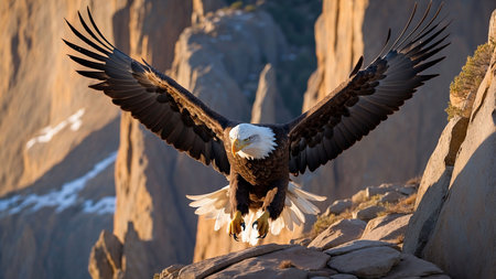 Bald Eagle (Haliaeetus leucocephalus) in flight.の素材