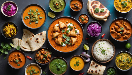 Group of Indian food includes Paneer Butter Masala, Dal Makhani, Dal Makhani, Palak Paneer, Dal Makhani, Dal Makhani, Palak Paneer, Palak Paneerの素材