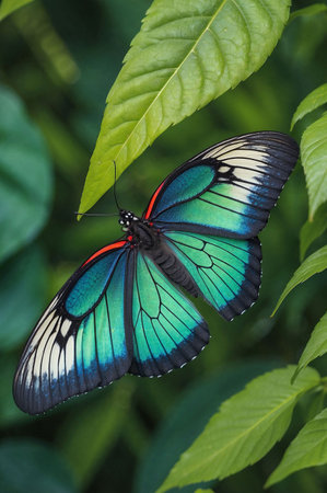 Butterfly on a green leaf in a garden in the Netherlandsの素材
