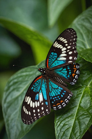 Butterfly on a green leaf in the rainforest of Costa Ricaの素材