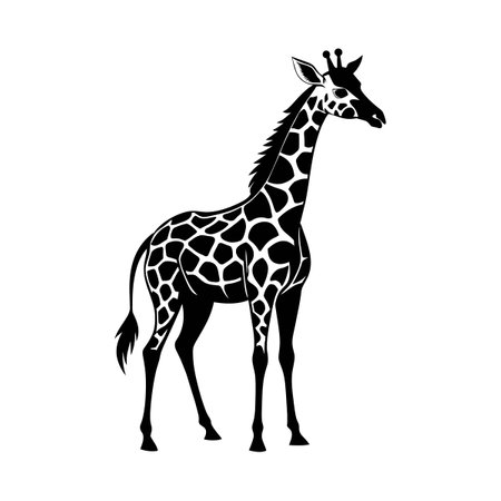 Giraffe black and white vector illustration isolated on white background.のイラスト素材
