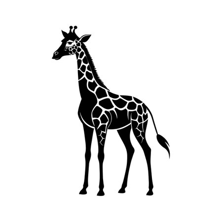 Giraffe silhouette. Black and white vector illustration isolated on white backgroundのイラスト素材