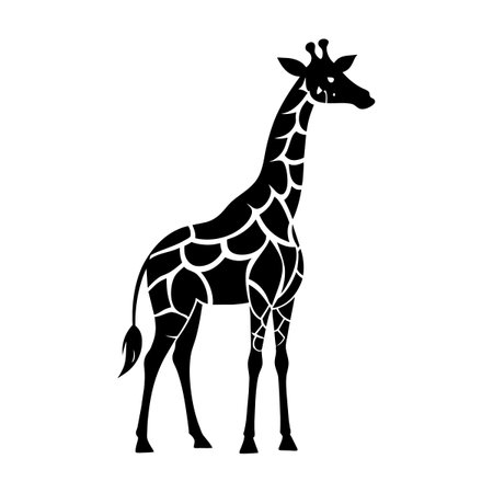 Giraffe black silhouette isolated on white background. Vector illustration.のイラスト素材