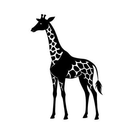 Giraffe black silhouette isolated on white background. Vector illustration.のイラスト素材
