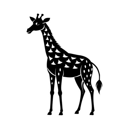 Giraffe silhouette isolated on white background. Black and white vector illustration.のイラスト素材