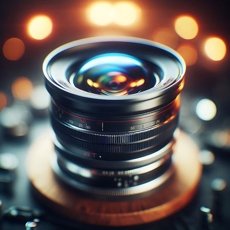 camera lens close-up on a blurred background with bokehの素材