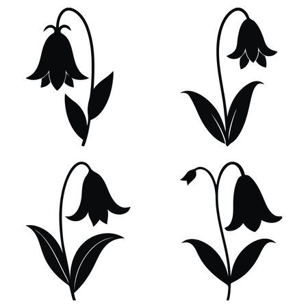 set black bluebell floral silhouette illustrationsのイラスト素材