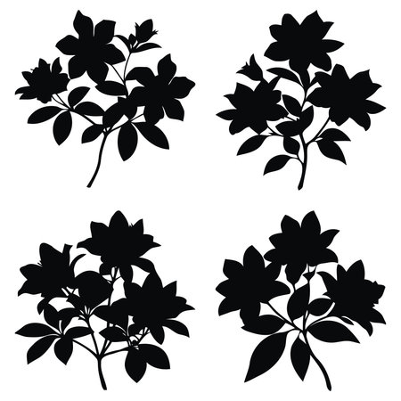 set azalea flower silhouettes on white backgroundのイラスト素材