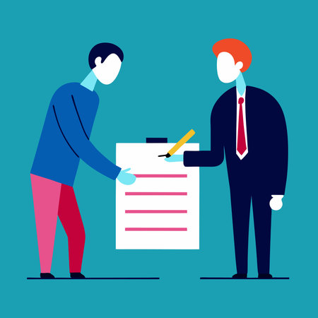 Businessman signing a contract. Vector illustration in flat design style.の素材