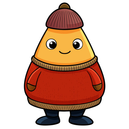 Cute Cartoon Winter Beanie Character Wearing Warm Clothes Vector Illustrationの素材