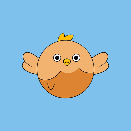 Cute cartoon chicken. Vector illustration. Isolated on blue background.の写真素材