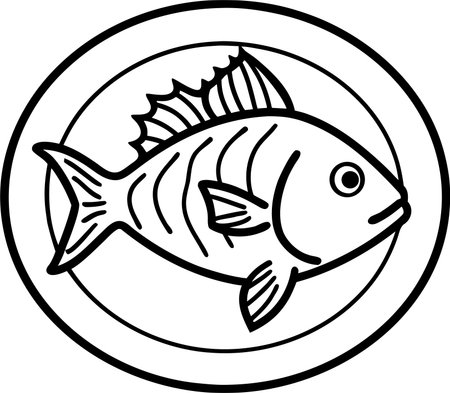Illustration of a fish in a round frame on a white backgroundのイラスト素材