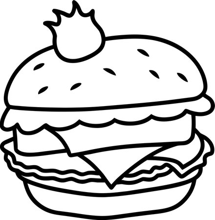 A simple cartoon illustration of a cheeseburger on a white background.のイラスト素材