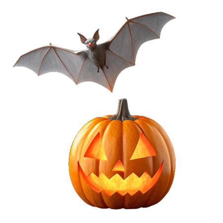 Halloween pumpkin with bats isolated on white background. 3d illustrationの素材