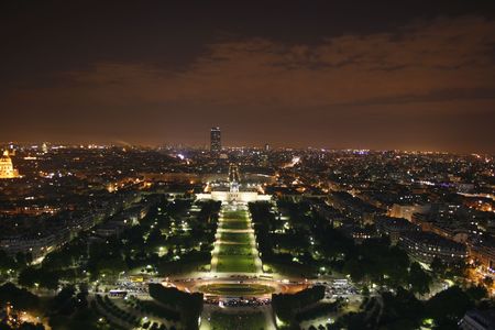 View over Paris taken from the Eiffel Tower, overlooking its gardens.の写真素材