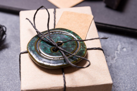 Carton Gift Box with ceramic buttonの写真素材