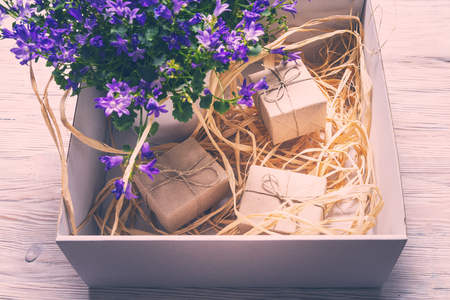 Lot of cardboard boxes, gift wrappingの写真素材