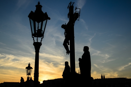 Prague  skyline picture taken during a dramatic sunsetの写真素材