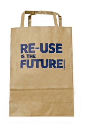 paper bag with written notes on white background