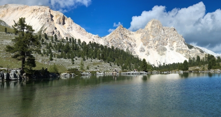 view of the lake green, Fanes Park  - Italyの写真素材