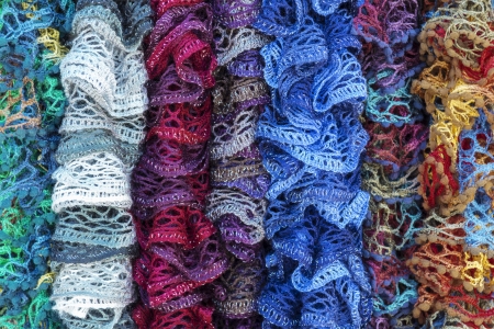 colorful wool scarves, clothing accessories decoratedの写真素材