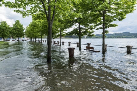 rainy season and lake Maggiore overflowed its banksの写真素材