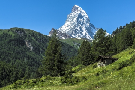 The Matterhorn seen from the village Zermatt, Switzerlandの写真素材