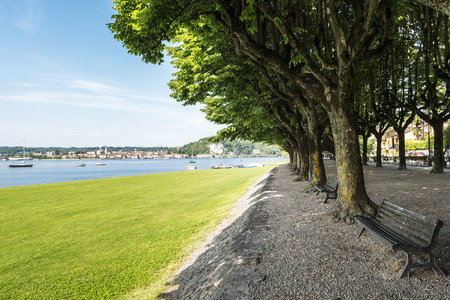 Maggiore Lake, lake front of Angera - Vareseの写真素材