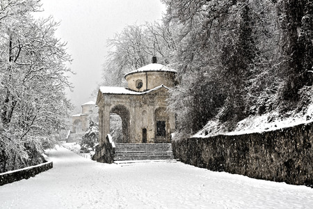 Sacred Mount of Varese in an snowy afternoonの写真素材