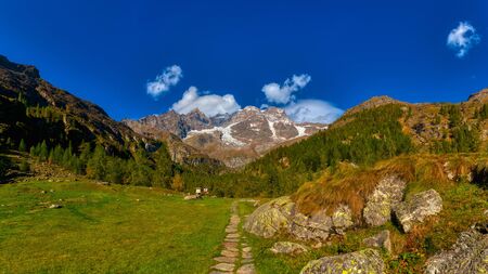 great view of Monte Rosa from Sesia Valley in a sunny dayの写真素材