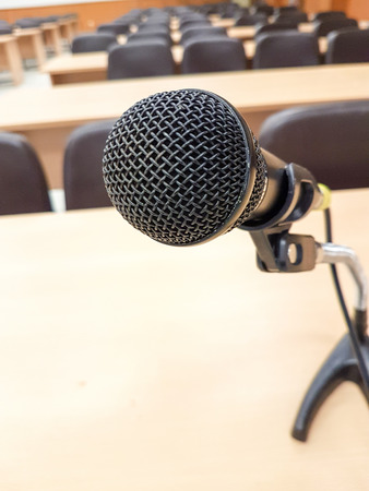 Microphone on background lecture hallの写真素材