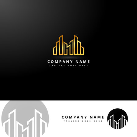 Luxury Real Estate Building Gold Vector Logo Template, Isolated In Black Background.のイラスト素材