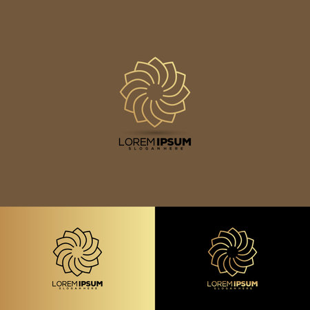 Gold Royal Flower Geometric Creative Logo Design Vector Illustration, Minimalist Elegant, Modern Company.のイラスト素材