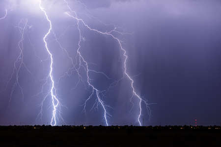 Lightning bolts strike from a thunderstorm