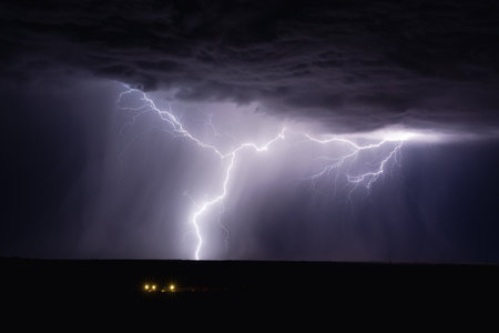 Lightning strike in the night sky. Thunderstorm, lightning strike in the night skyの写真素材