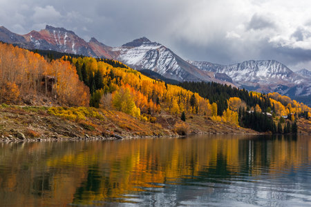Autumn landscape with Aspen trees in the San Juan Mountains, Coloradoの写真素材
