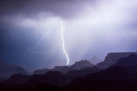Lightning over Grand Canyon National Park, Arizona, United States.の写真素材