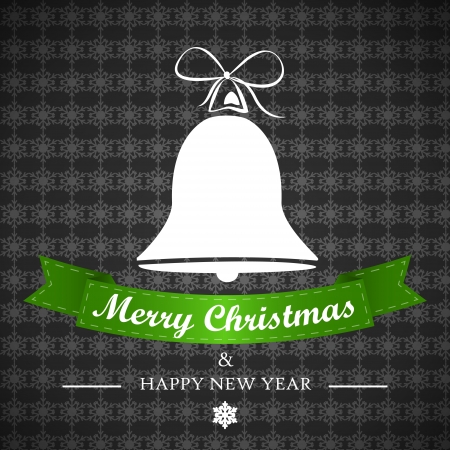 black green winter background with snowflakes and bell. christmas card. のイラスト素材