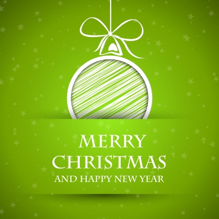 green chritmas card with stars and ball. christmas card. のイラスト素材