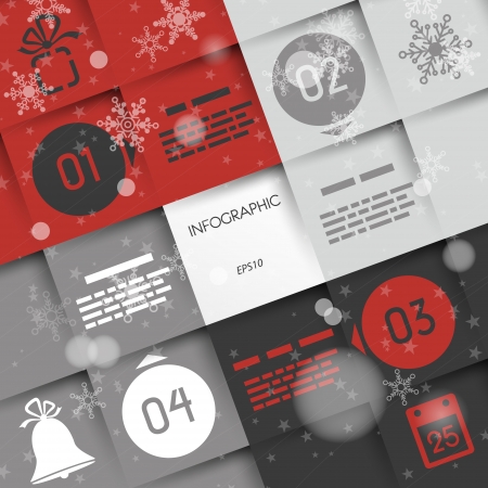 red big square christmas infographic four options with ring and icons. infographic concept.のイラスト素材