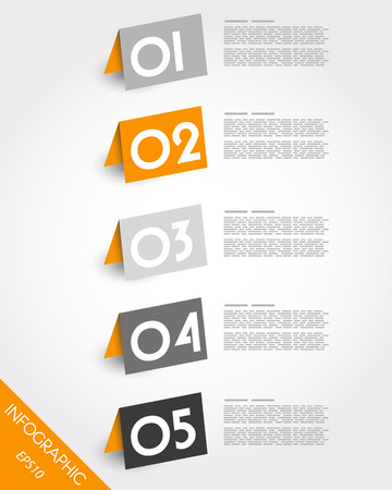 orange origami oblique standing stickers. infographic concept.のイラスト素材