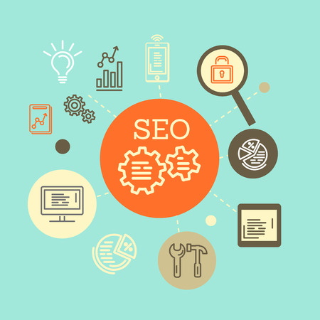 colorful flat seo concept. flat icon templateのイラスト素材