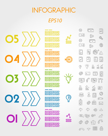 colorful linear infographic big arrows with icons. infographic concept.のイラスト素材