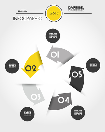 Yellow infographic circle with five options in arrow concept illustration.のイラスト素材