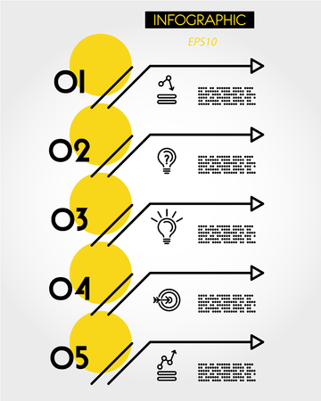 yellow linear five options with arrows, outline conceptのイラスト素材