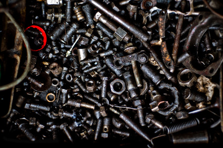 Nut and bolt background on tray.のeditorial素材