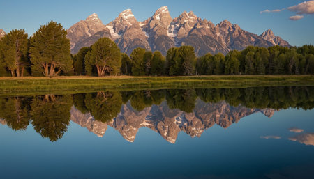 Reflection of Grand Teton in Grand Teton National Park, Wyomingの素材