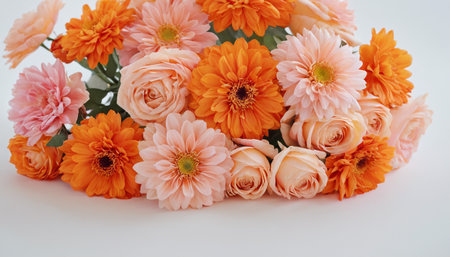 Bouquet of orange and pink gerbera flowers on white backgroundの素材